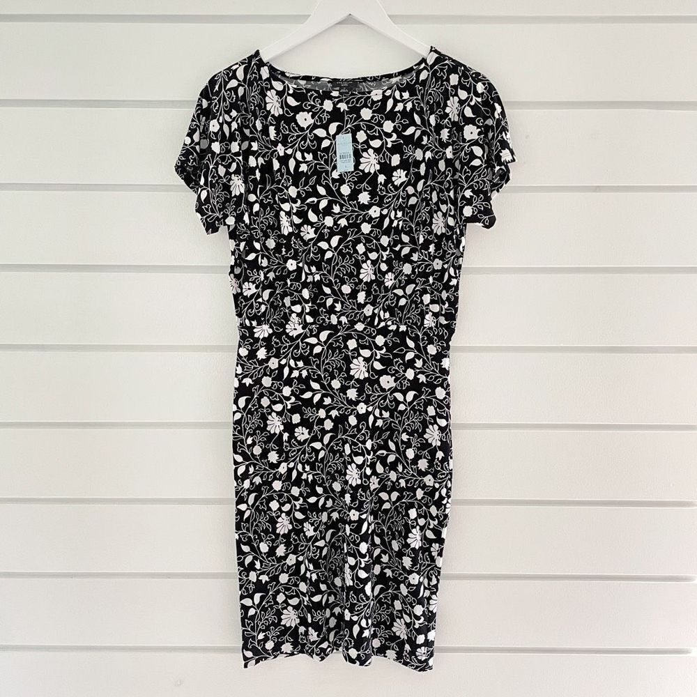 Ann Taylor Factory Black & White Floral Print Dress Size Small Petite